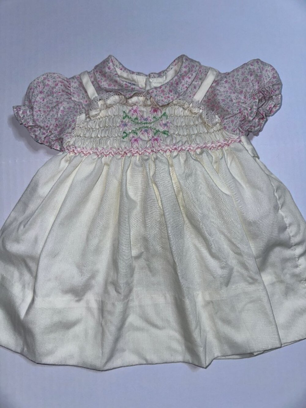 Polly Flinders Hand Smocked Dress Girls 6-12 Months Floral Embroidery VTG #600
